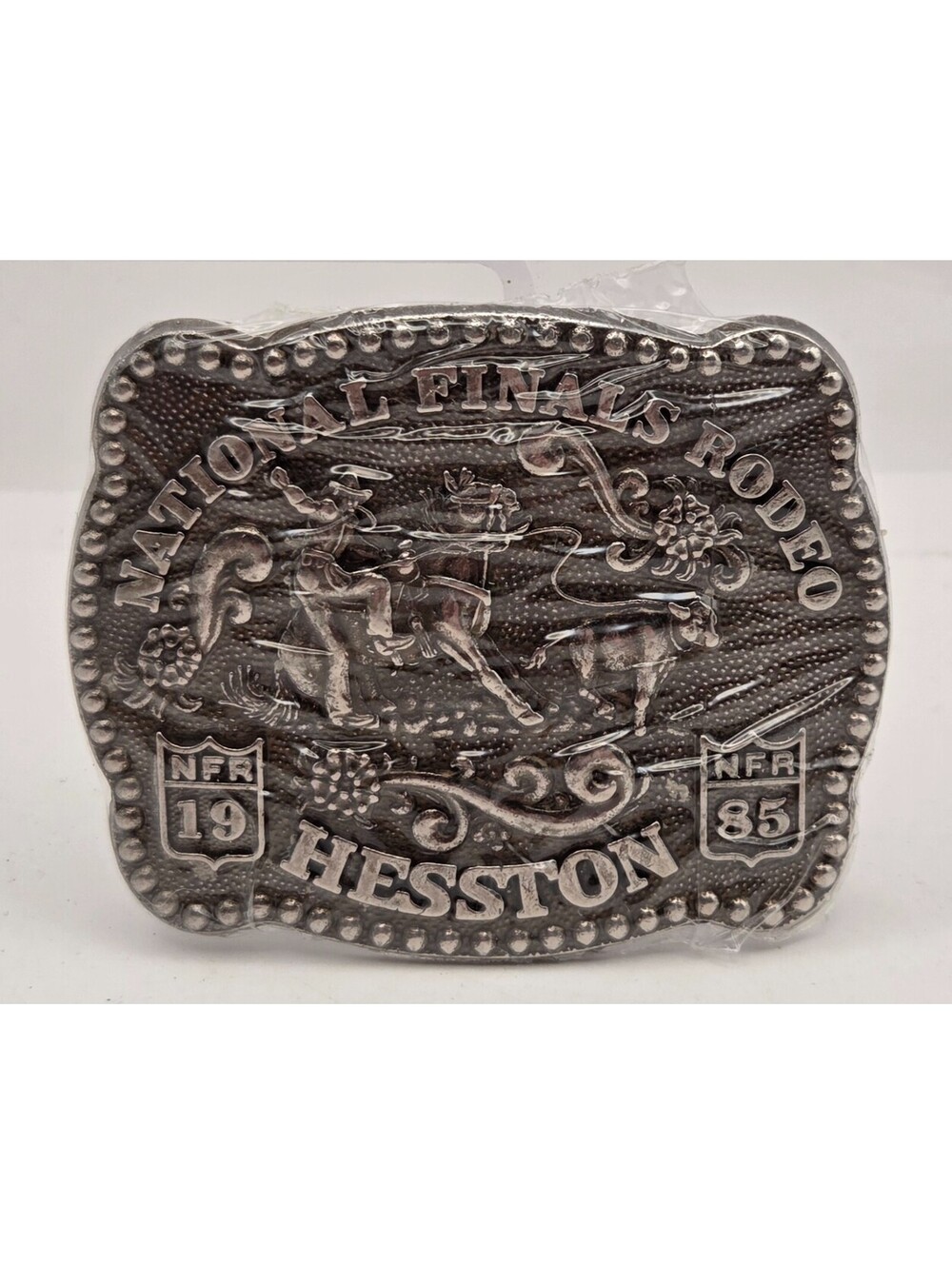 Vintage 1985 Hesston NFR Mini Belt Buckle Fred Fellows Sealed Rodeo